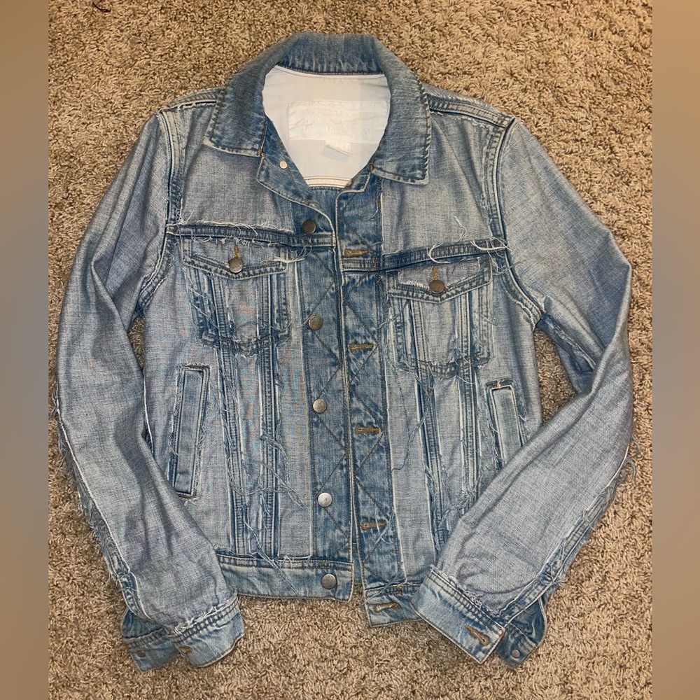 Maison Martin Margiela X HnM Colab Raw Hem Light Blue Jean Jacket Sz Small